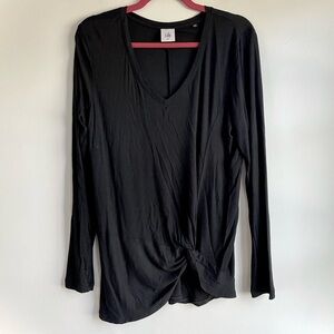 CAbi #3801 Reveal Twist Bottom Black V Neck Knit Shirt Size M